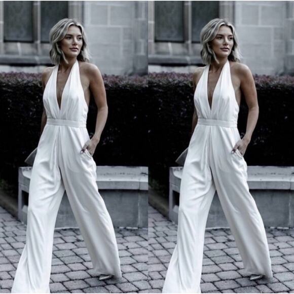 Jill Stuart BHLDN Mara Halter Jumpsuit White 0 New with Flaw Bridal Events Glam - Picture 2 of 16